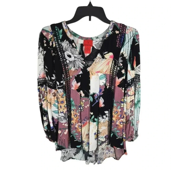{V Christina} Mixed Print Floral Lace Blouse - Size Medium - Picture 1 of 12
